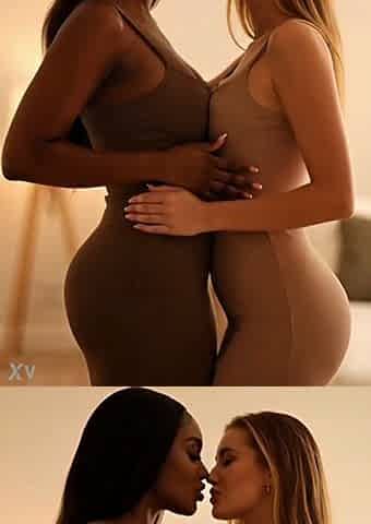 Hawt lesbian babes giving a kiss - AI generated