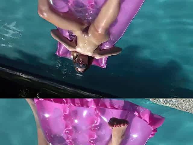 Teen slut fingers her vagina in the pool then rides a shlong hard