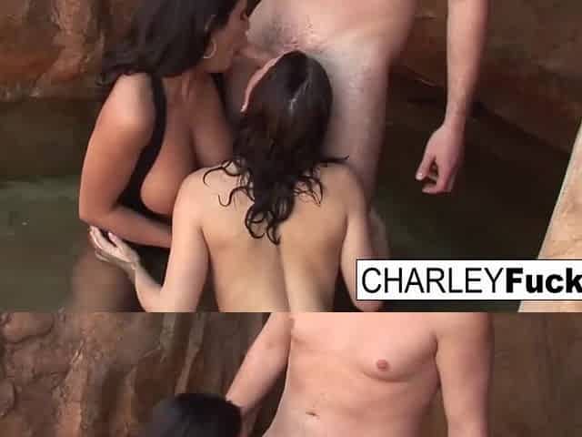 Brunette hair playgirl has a wild threesome
