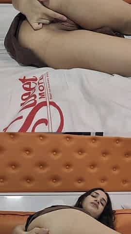 Sideways Masturbation with Big Dildo