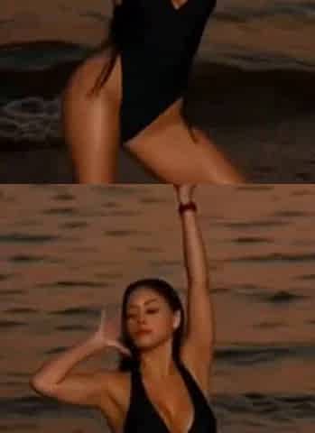 Hot Long Black Hair AI Generated Girl is Dancing in Sexy One Peace Swimsuit