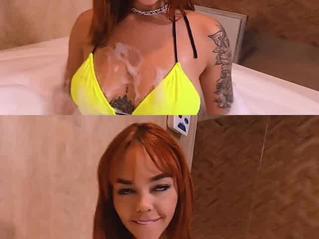 All natural redhead gets her ass pounded in the bathtub