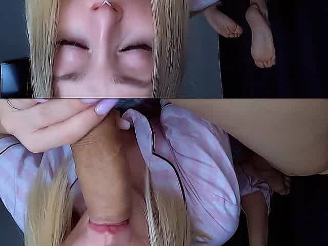 POV. Oral pleasure with Cum Play and Footjob