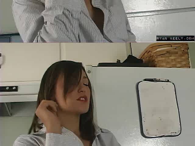 Small Teen Ryan Keely masturbating in the kitchen