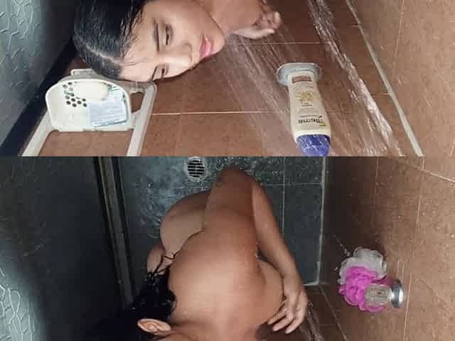 Beautiful Brunette Showers in Her Bathroom, and I Seduce Her to Fuck Her Tantaly Doll After Her Show