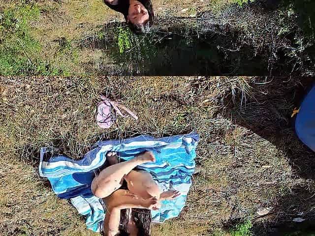 Outdoor camper gets internal creampie in public forest