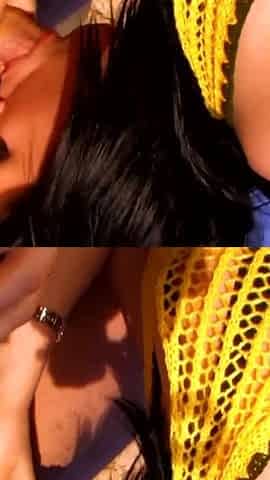 Horny small titted brunette likes it deep and with ending on face