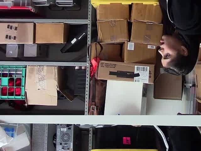 Brunette Latina Teen with Small Tits Sits in Storage Room