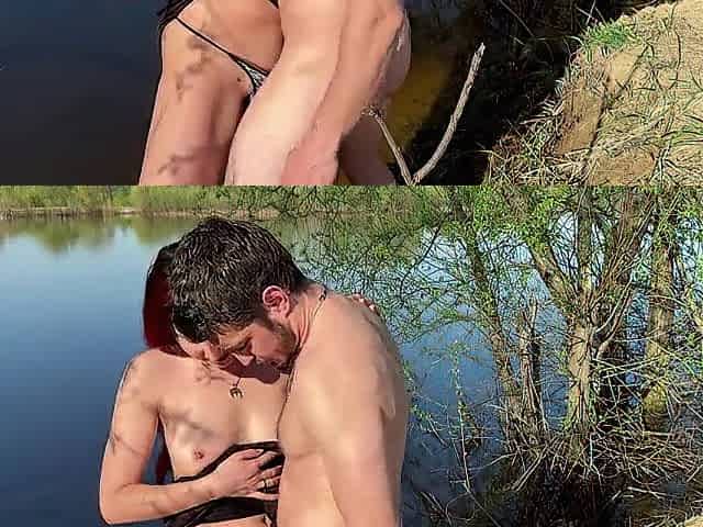 Charming angel gives cum in her butt on the beach