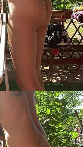 Nude outside , laundry , hairy girl