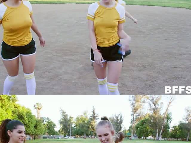 Sexy Natalie Knight lures her football coach into reverse gangbang sex