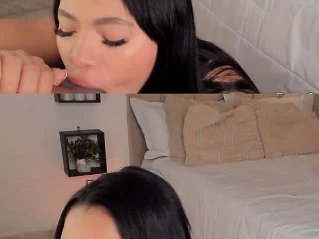 Brunette Babe Licks and Sucks His Balls