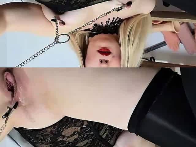 Mature blonde masturbates with sex toy in porn movie
