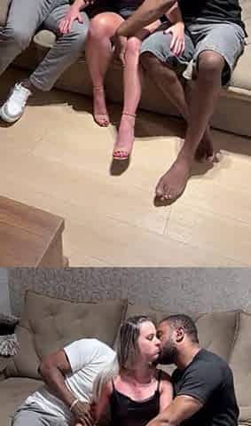 The 1st time the cuckold let his hotwife be with 2 ebony lads.