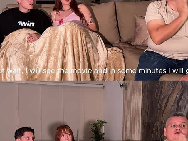 I Watch a Movie with My Girlfriend and Stepdad, We End up Fucking and He Catches Us