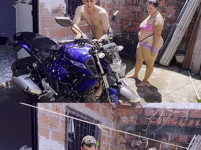 Neighbor Washes the Motorcycle and Fucks Me Ami in the Laundry All His Milk in My Mouth