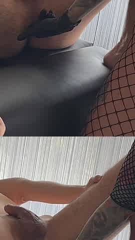 Caresssing My Boyfriends Ass and Cock in Fishnet Dress