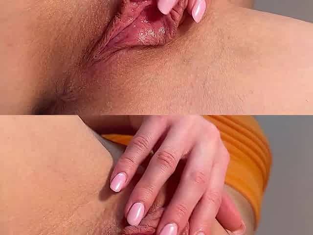 Pink rock hard twat close up masturbation. Charming view from underneath