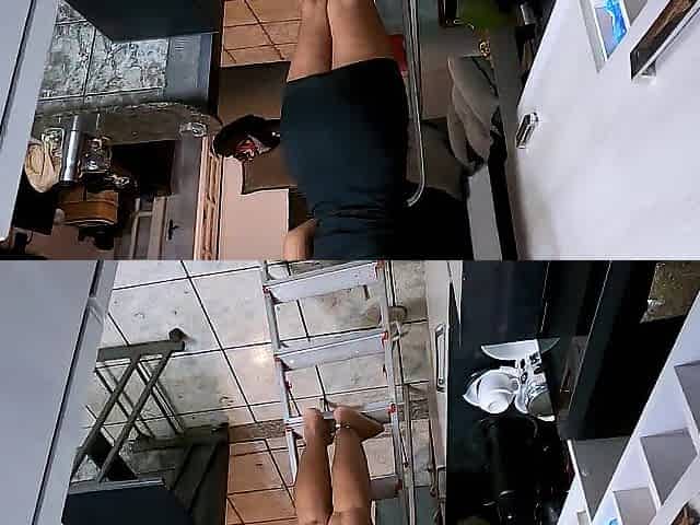 My stepdaughter was tidying the kitchen, I couldn't resist with her booty!