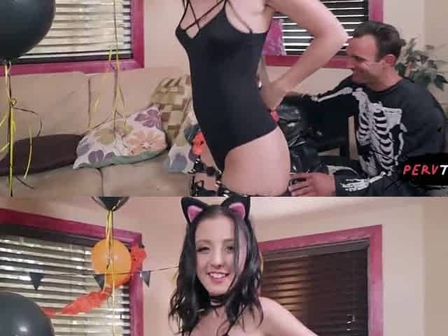 Youthful Kitty-Costumed Teen Screwed Roughly by Massive Penis at Halloween Party