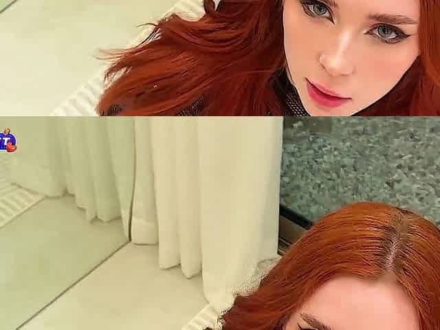 Redhead Girl in Fishnet Bodystocking Ardent Banging on the Floor Untill C...