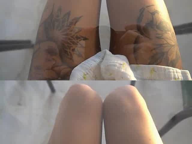 Angel pees beneath the table during the time that awaiting for takeaway food