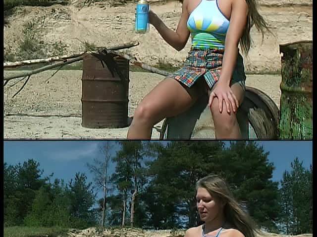 She opens pussy lips and goes pee