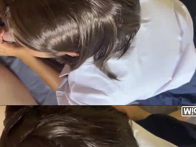Creampied eighteen Thai school uniform, groaning in loud fun. hide her face by hand