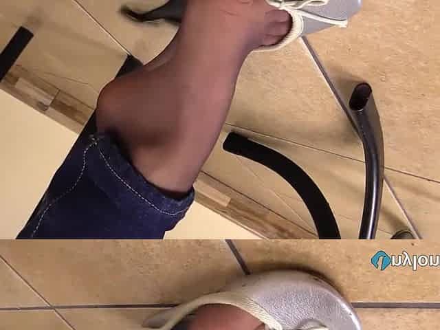 Teen wearing hose has feet in your face and shoeplay