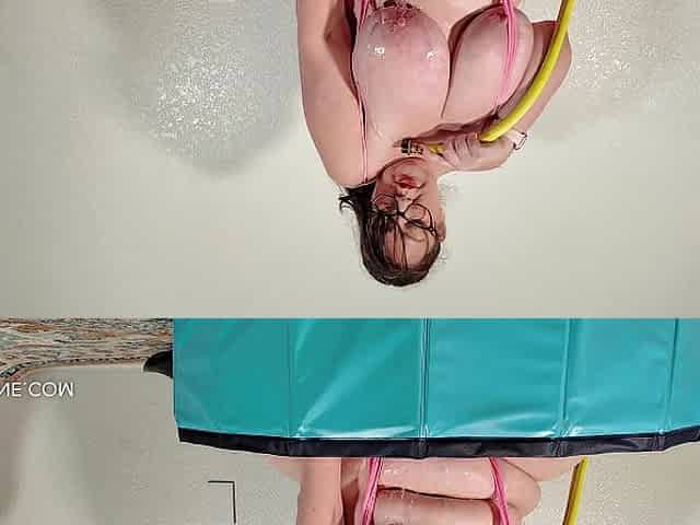 Breasty big beautiful woman in Petite Bikini Gets Soaked in Pool