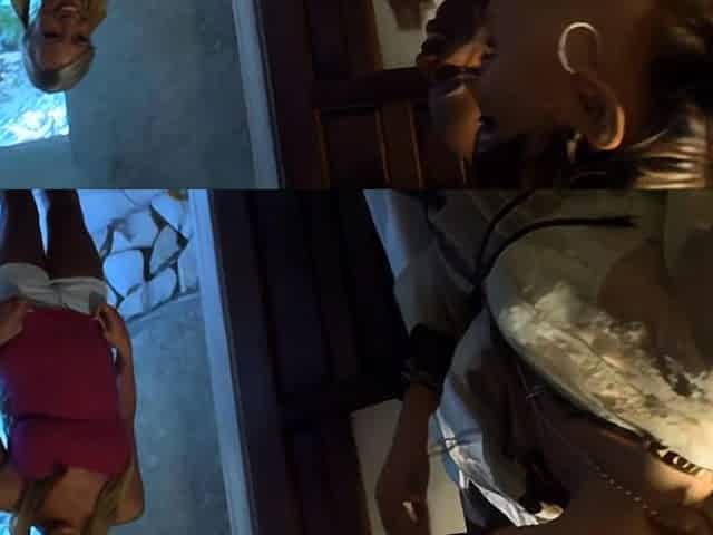 Interracial blowjob threesome in POV clip