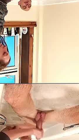 Jerking off dad's 9 inch giant knob whilst that guy bathroom
