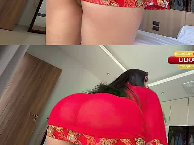 Post-Shower Seduction in Silky Red Robe