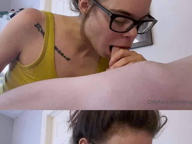 Small tit brunette gives a POV blowjob