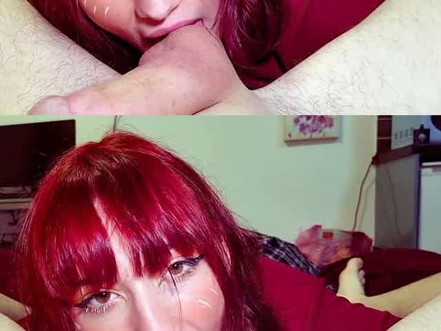 Lovely redhead teen gives a great pov blowjob