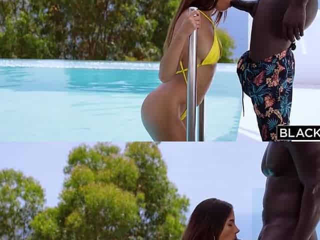 She Gets Out Of The Pool To Pound A Big Black Cock