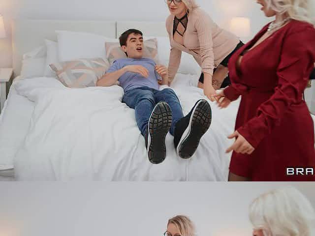 Young lad is in for a huge surprise along two matures