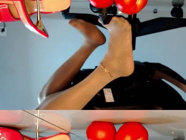 Domme Secretary Crushing Balls Tomatoes in High Heels