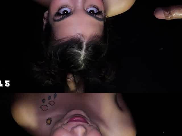 Brunette Lilith Grace gets spunk sprayed in her mouth through a gloryhole
