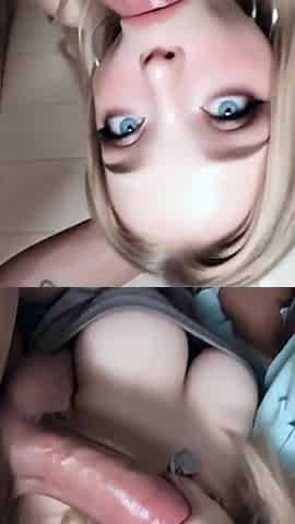 Hot blonde girl blows and eats cum