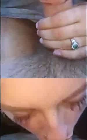 Pierced Brunette Blows in the Car