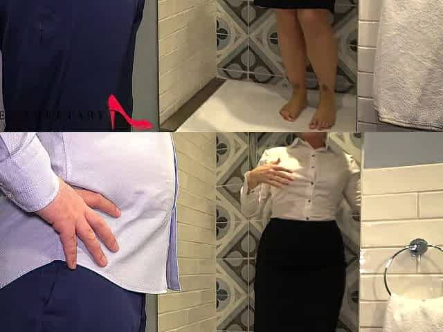 my intimate secretary in business dress having joy with the boss in the shower