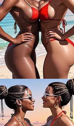 African Girl Kiss on Beach, Ai Animation