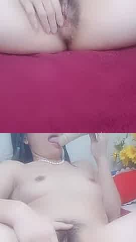 Perfect Petite Body with Nature Hairy Pussy Get Fuck by Dildo