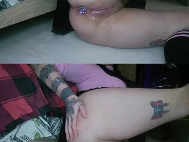 Messalina Horror playing with her large but taut butt and soaked twat