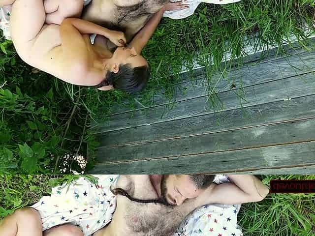 Chubby Belly Milf Rides & Sucks Hairy Man Outdoors - Verified Amateurs