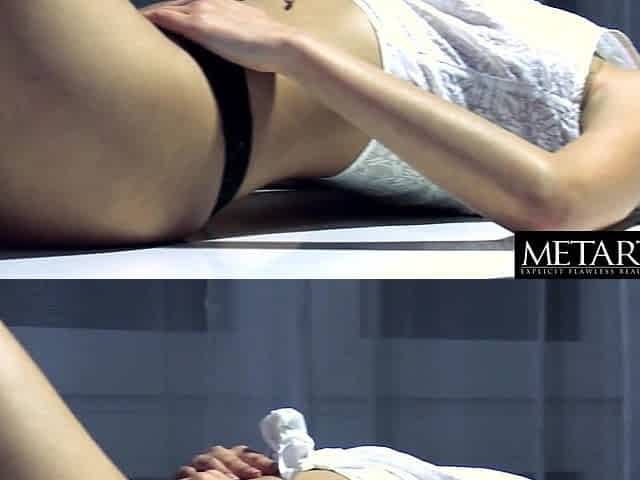 Flexible Oriental angel licks her own toes as that babe masturbates