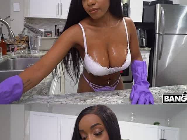 Maid Lily Starfire is cleaning the house