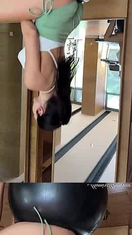 Jumping on a Ball in Mini Shorts, Sexy Butt Tease, Ass Shaking