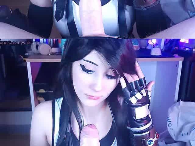 Tifa Lockhart gives deepthroat, giant bazookas titjob and makes cloud cum with oiled thighjob